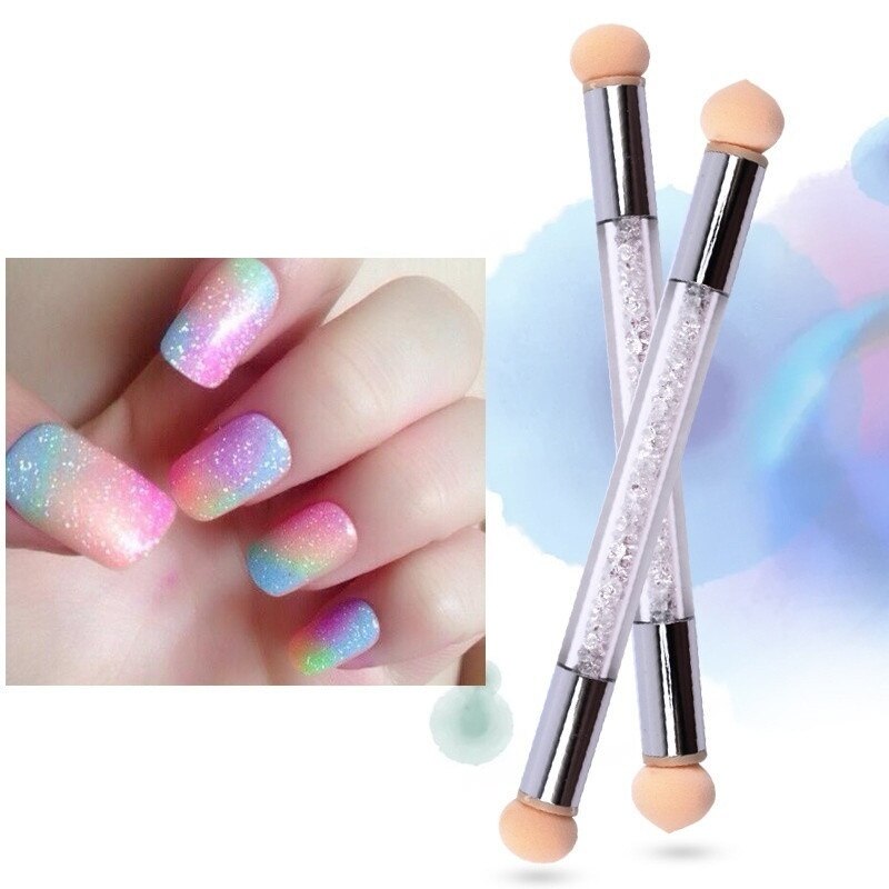 1 stk dobbeltsidig gradient skyggelegging penn prikkede børste svamphode rhinestone håndtak spiker Kunst pensel spiker Kunst maleverktøy
