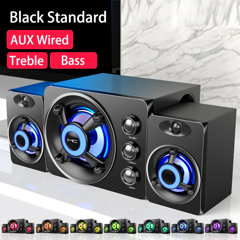 Hifi 3d stereohøjttalere farverig led lys tung bas aux usb kablet trådløs bluetooth lyd hjemmebiograf surround sound bar tv: Træ-