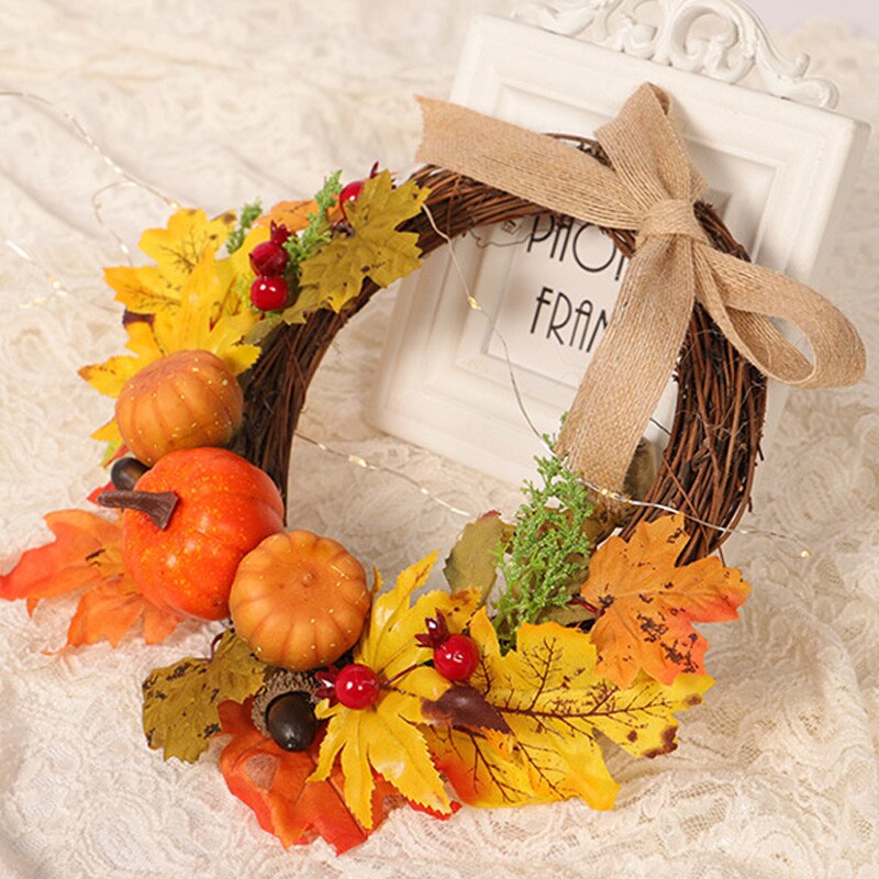 Herfst Leaf Pompoen Krans Met Bell Thanksgiving Halloween Voordeur Home Decor LB88