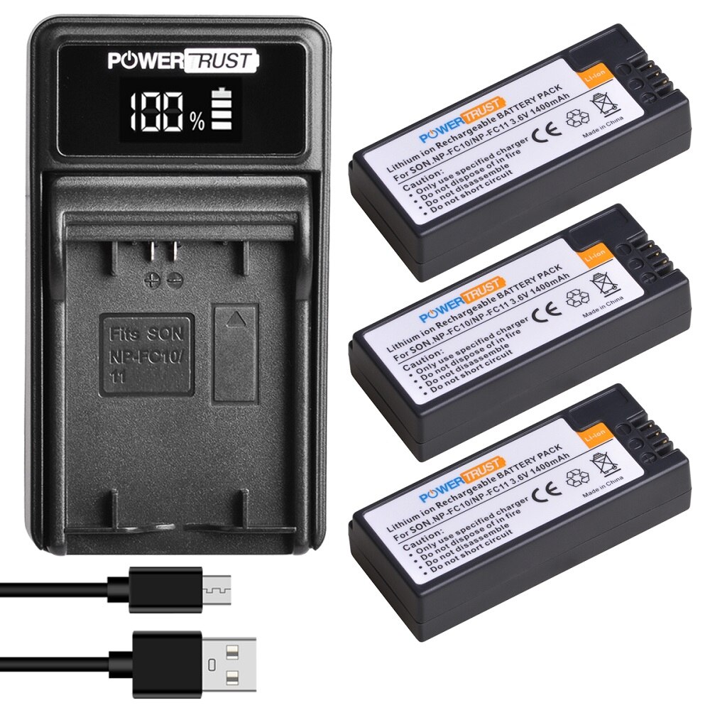 PowerTrust 1400mAh NP-FC11 NP-FC10 Battery and Fast USB Charger for Sony DSC-P2/P3/P5/P7/P8/P9/P10/FX77/F77A, DSC-V1 Cameras: 3 pack kit