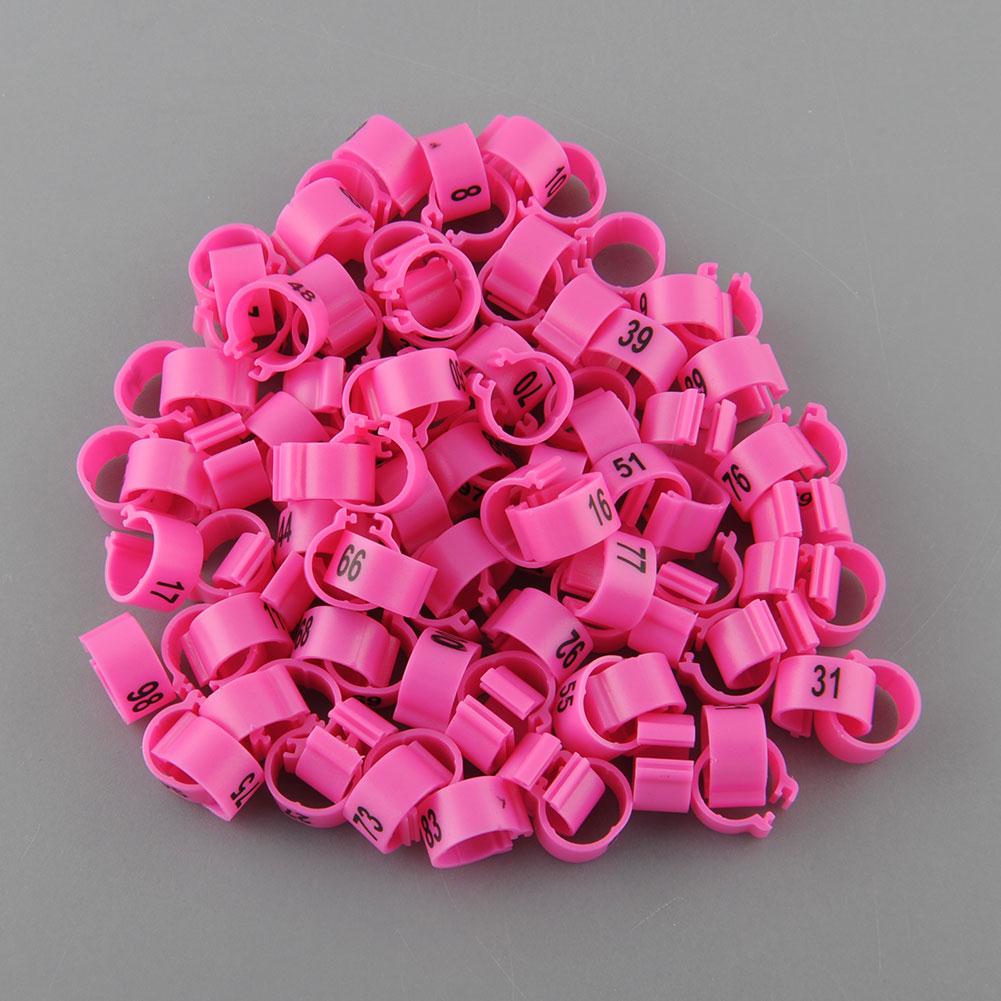 Anillos Clip bandas para las piernas púrpura 100 Uds aves pájaro pato Gadget mascota Suministros 1-100 numerado gallina paloma pollitos mascotas 10,5mm loro: rose red