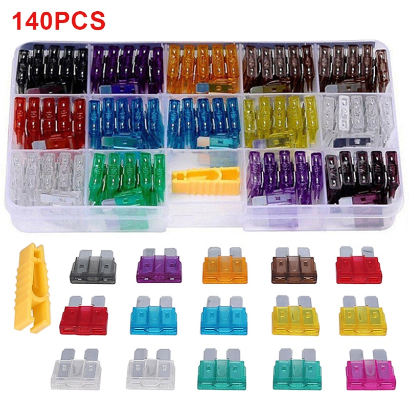 140 st/set bladsäkringar hållbara fordonssäkringar sortiment 2-40a bilpluggsäkringar medium bladsäkringsset