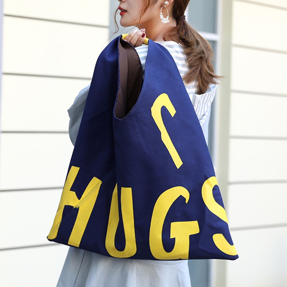 Vrouwen Canvas Boodschappentas Hugs Letters Print Vrouwelijke Katoenen Doek Schoudertas Eco Handtas Tote Herbruikbare Grocery Shopper Tassen