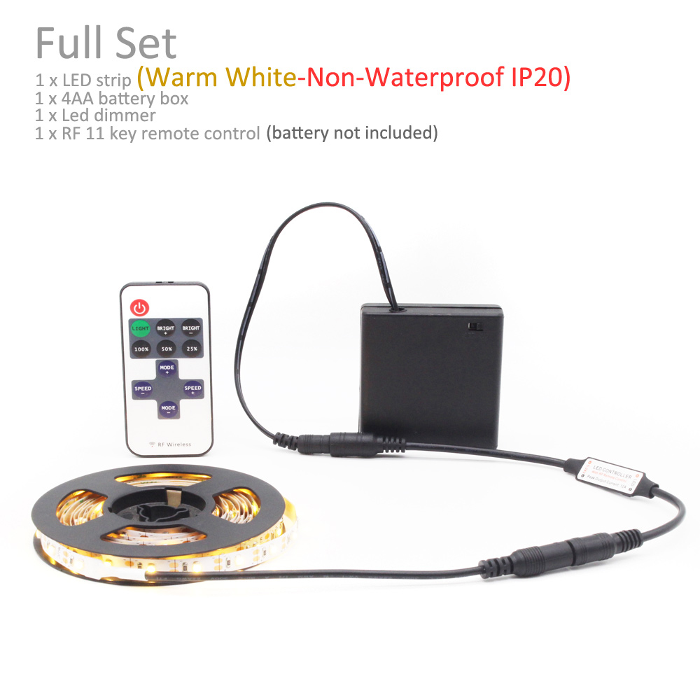 LED-Lichtleiste, batteriebetrieben, dimmbar, DC 5 V, LED-Band, batteriebetrieben, Streifen, wasserdicht, 4AA, mit RF 11-Tasten-Fernbedienung