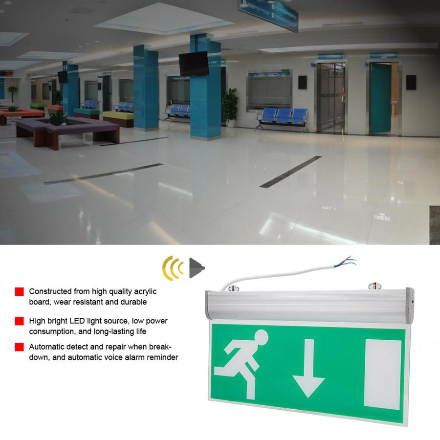 Akryl led nødudgangsbelysningsskilt sikkerhedsevakueringsindikatorlys 110-220v til hotelhospitalbibliotek