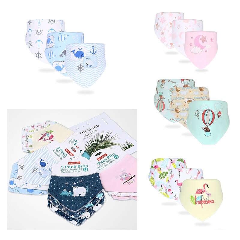 3 Stks/partij Slabbers Bandana Baby Speeksel Handdoek Voor Jongens En Meisjes Doek Print Animal Driehoek Katoenen Baby Sjaal