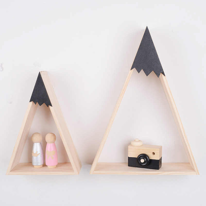 Estante de pared de madera para decoración del hogar, repisa flotante de estilo nórdico para habitación de bebé, montaña y nieve, JJJSN11451, 2 unids/set