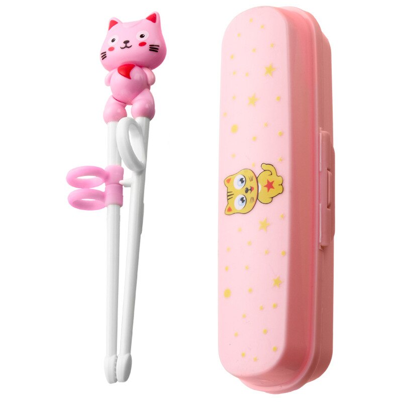 1Pair Chopsticks Plastic For Kids Cartoon Learning Chop Sticks Reusable Training Chopsticks Cute Children Tableware Set: 1pair-A-Pink box