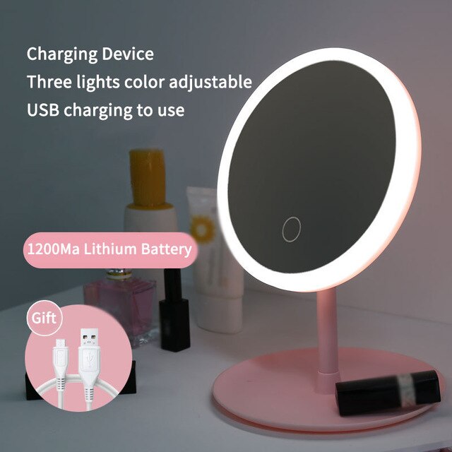 Maquillaje LED espejo USB Smart Touch Control iluminado maquillaje vanidad Stand Up escritorio anillo espejo de luz Led para espejo de tocador almacenamiento: Round C