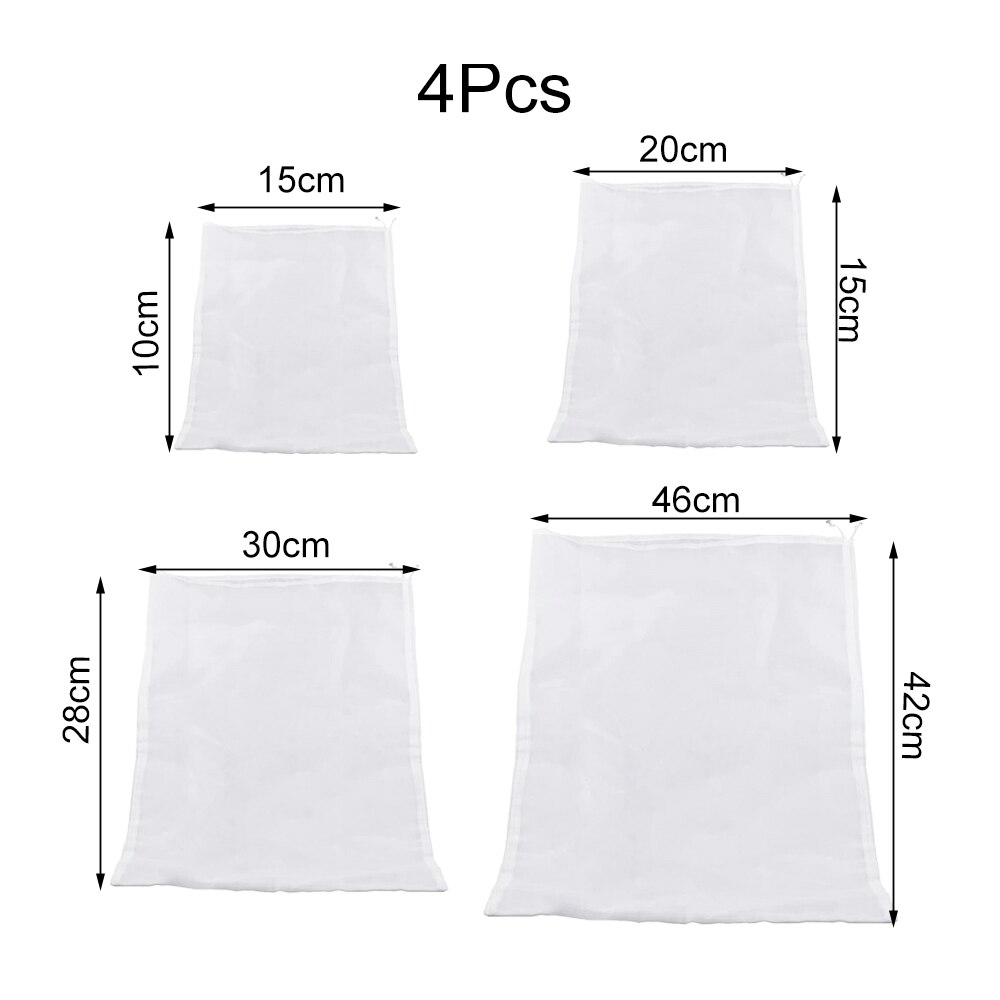 Filet de filtre réutilisable, 4 tailles, pour café, noix, lait, thé, fruits, jus, vin, souche, sac de filtre liquide d'herbe, accessoires de cuisine: S M L XL 4PC Set