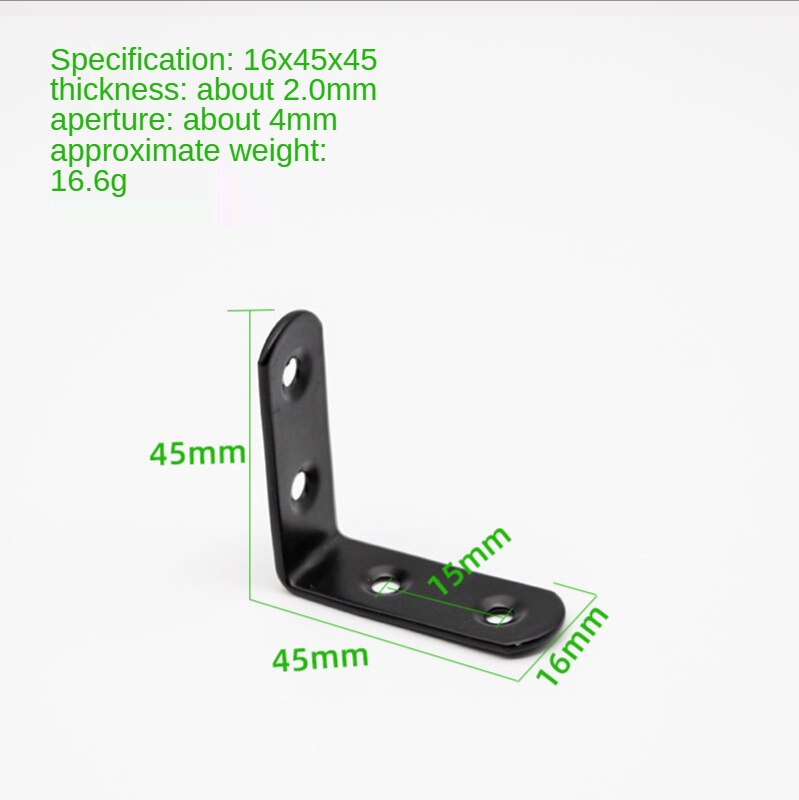 Zwart Ijzer Hoek Code Verdikte Laminaat Beugel L-Vormige Beugel Connector Meubilair Tafel En Stoel Hoek Ijzer Hoek Beugel: 2.0mm 16x45x45