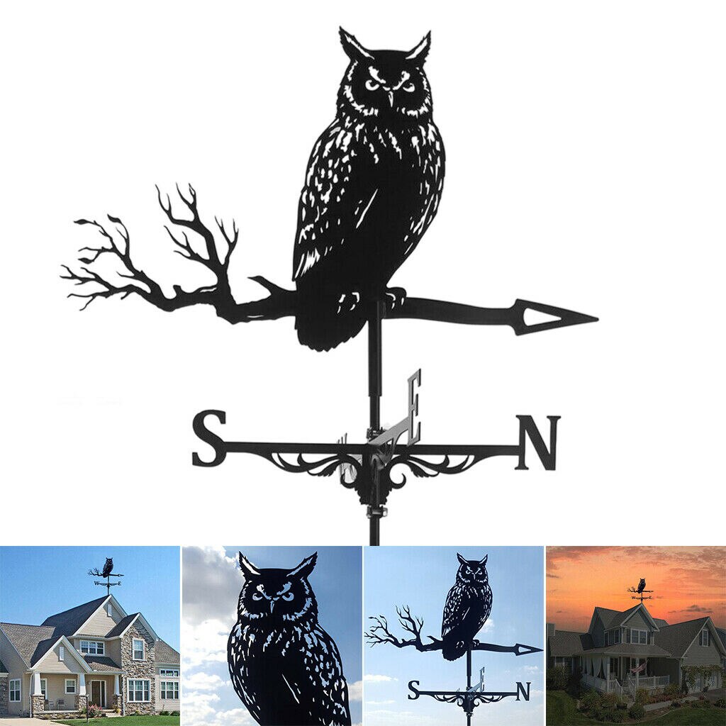 Stainless Steel Weather Vane Wind Direction Outdoor Garden Stake Farm Roof Mount ind Direction Indicator Kit Decor Wind Speed: Owl 30x52cm