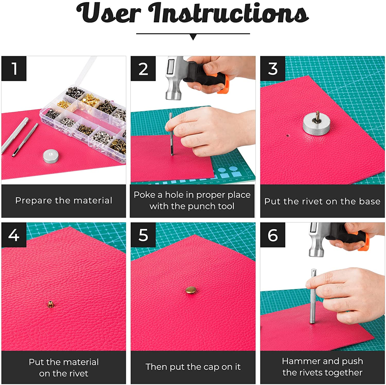 Leather Rivets Kit 100 Sets Double Cap Brass Rivets Studs