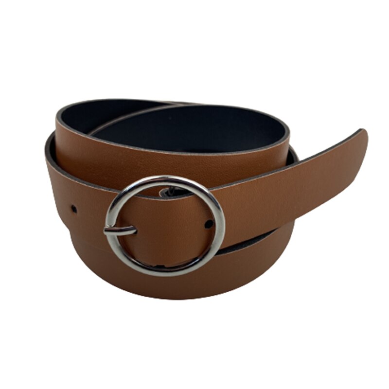Leather belt women classic retro simple belt female round buckle female belt simple round pin buckle: Silver Buckle D