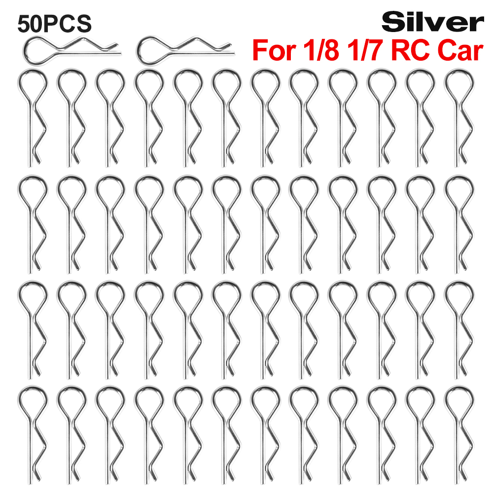 9IMOD 50 Uds Clips de carrocería RC 1/7 1/8 1/10 1/12 1/14 1/16 1/18 hebillas R de Metal coche camión Buggy Shell Pins piezas de coches RC: Blanco