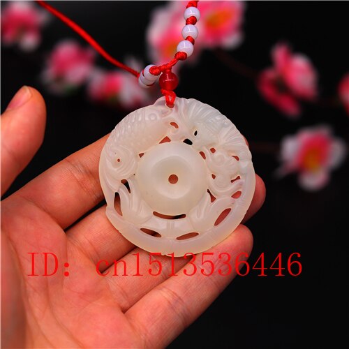 Natural Chinese White Jade Carving Hollow Fish Pendant Necklace Lucky Amulet Women Man Sweater Chain