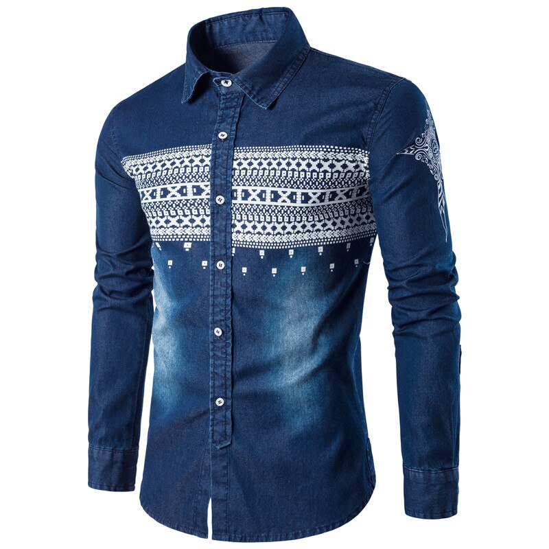 Men Denim Shirt Long Sleeve Brand-Clothing Mens Casual Shirt Male Jean Shirt Camisa Masculina