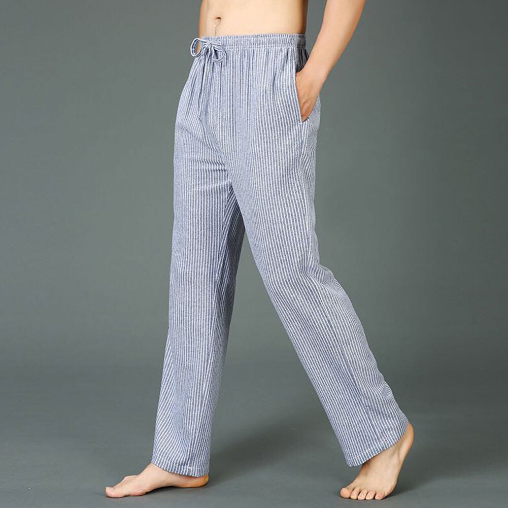 Herre pyjamasbukser i blød bomuld plaid/stribe elastisk linning nattøj pyjamas loungebukser: Xxl / C