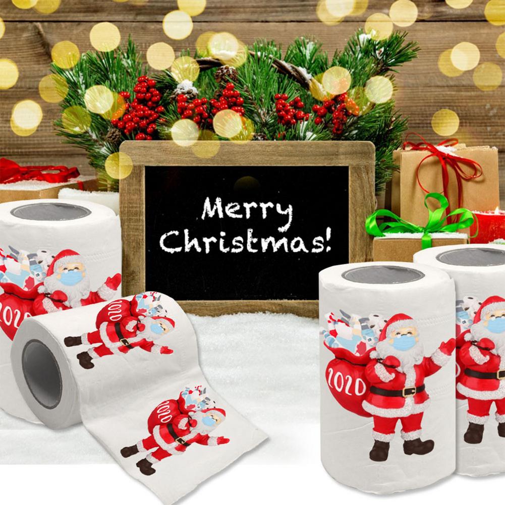 1 Roll Christmas Tissue 3 Layers Santa Claus Printed Toilet Roll Paper Kitchen Disposable Napkin Funny Christmas Decoration