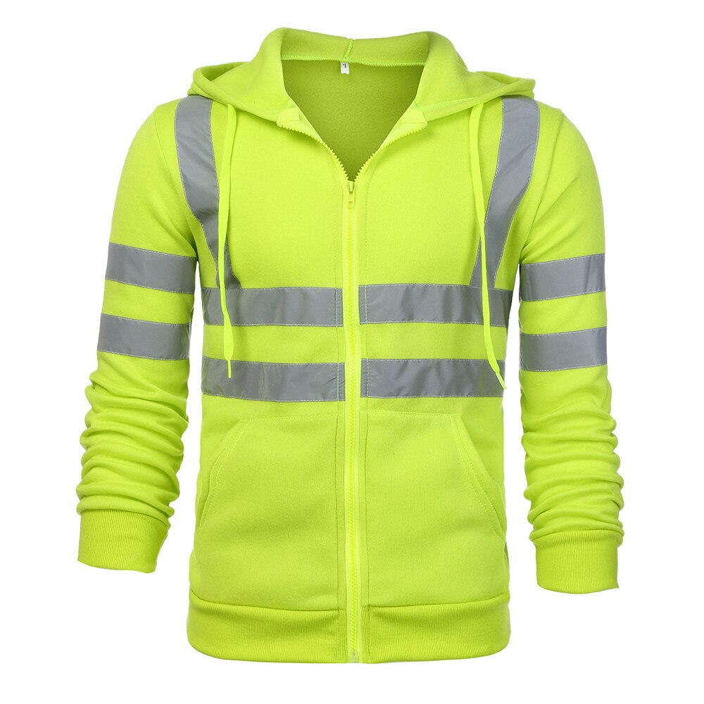 Reflecterende Hoodie Mannen, Werkkleding Reflectie Sweatshirt, Fietsen Veiligheid Jas, Hoge Zichtbaarheid Doek, Veilig Running: Green / Xl