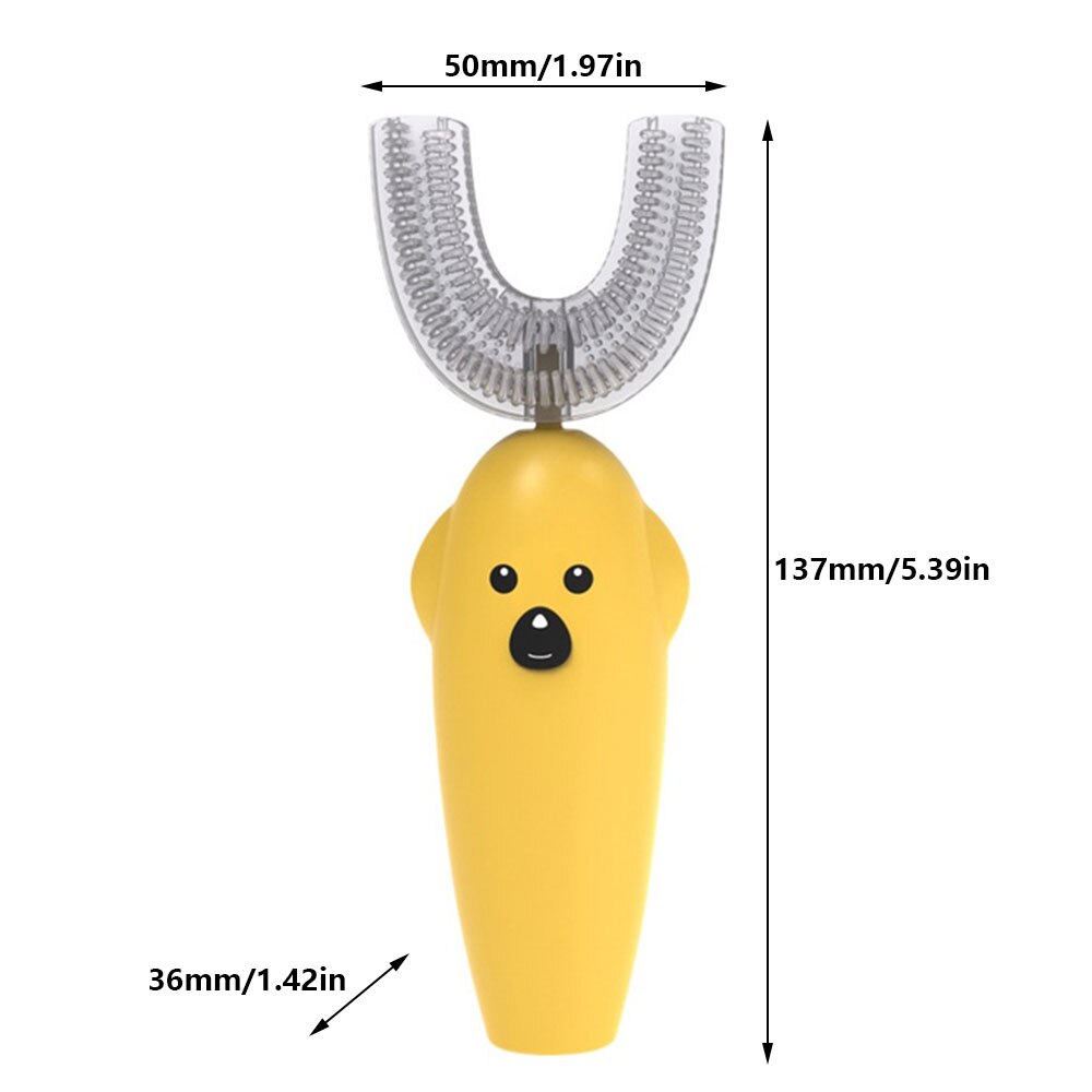 360 Degrees Sonic Automatic Children Teeth Cleaner U Type Electric Toothbrush IPX7 Waterproof Teeth Cleaning Battery Powered: Yellow