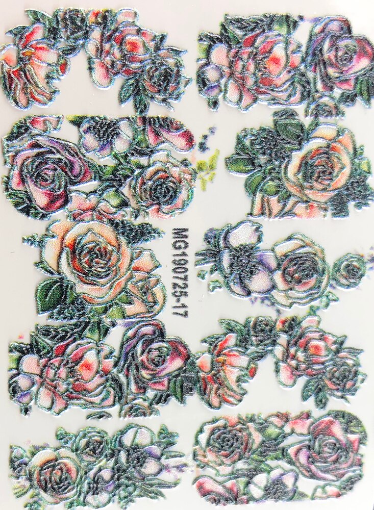 3d akrylgraverade nageldekaler rosa blomma gröna blad vattendekaler empaistiska nagelvattenrutschbanor  z0303: 9