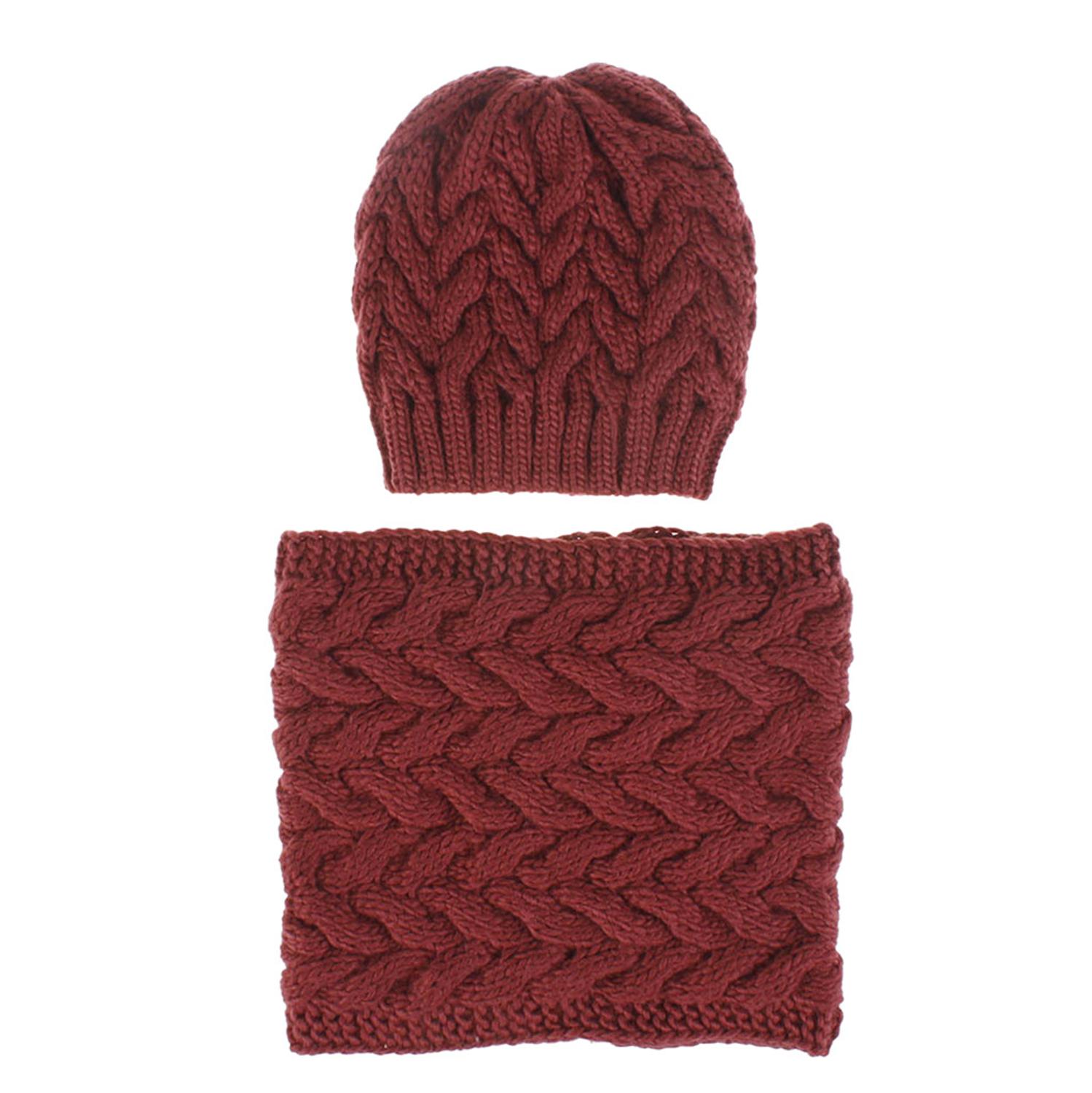 Winter muts sjaal set voor meisjes dames gebreide muts met zoom, muts, muts, casual warme muts, echarpe bonnet femme  #3f: Bordeauxrood