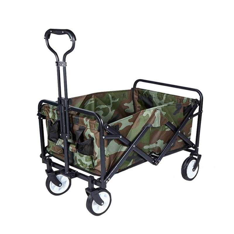 Outdoor Camping Portable folding trolley 5 inch wheel utility truck shopping cart trolley garden trolley four-wheel tool cart: Camouflage