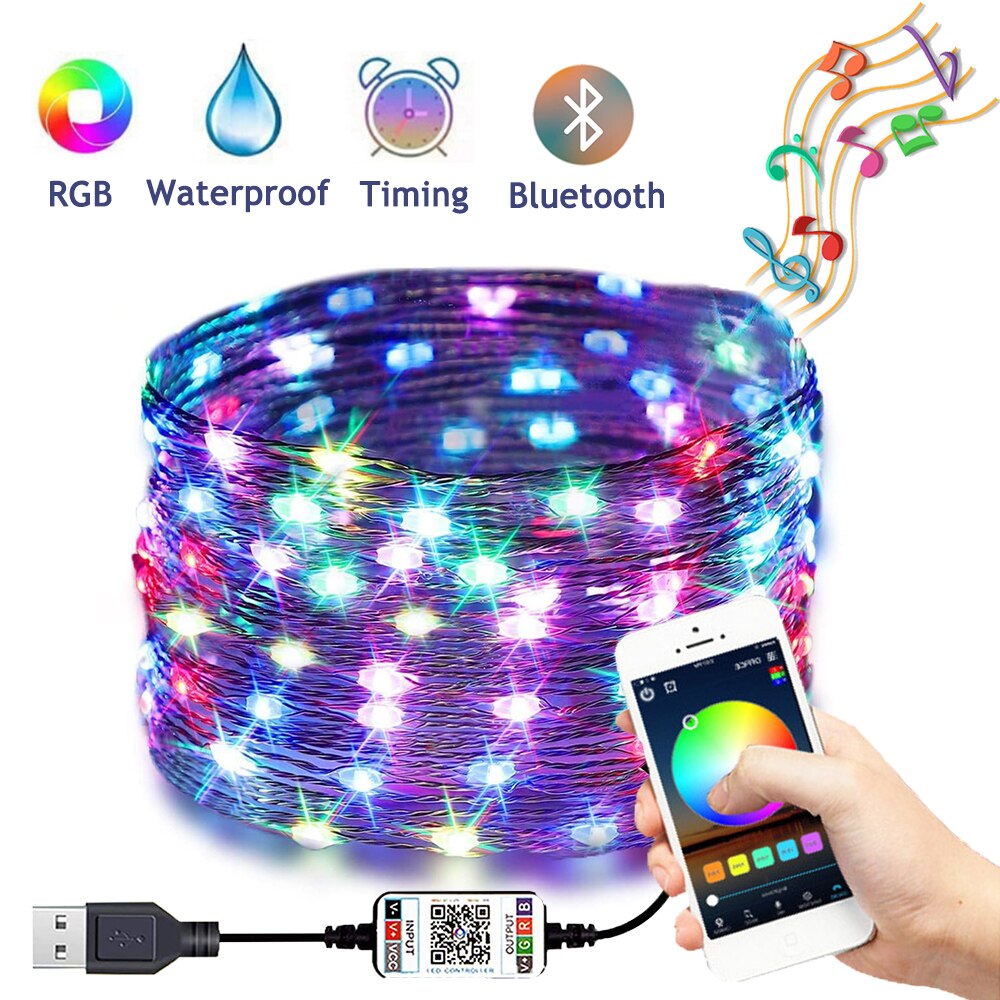 LED Bluetooth Lights RGB 5V Waterproof String Curtain Garland Year Lighting USB Fairy Sandlot Festoon Light