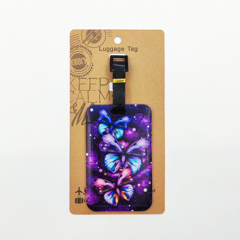 Etiqueta de equipaje de mariposa para mujer, etiqueta de equipaje de viaje para niñas, soporte de dirección de identificación, equipaje de embarque, billete de maleta portátil: Gris
