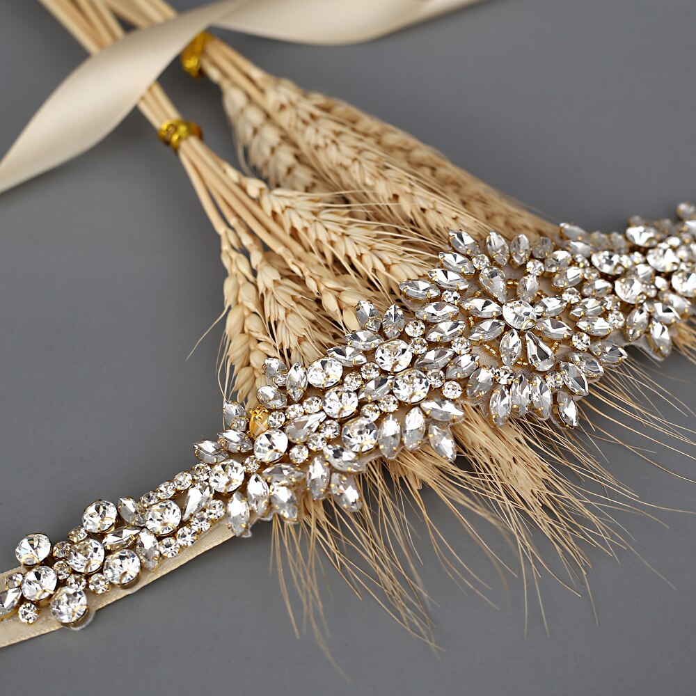 TRiXY S319-G Goldene Strass Gürtel Braut Gürtel Schärpen Bänder Hochzeit Gürtel Schärpen funkelnd Braut Gürtel Brautjungfern Kleider Gürtel