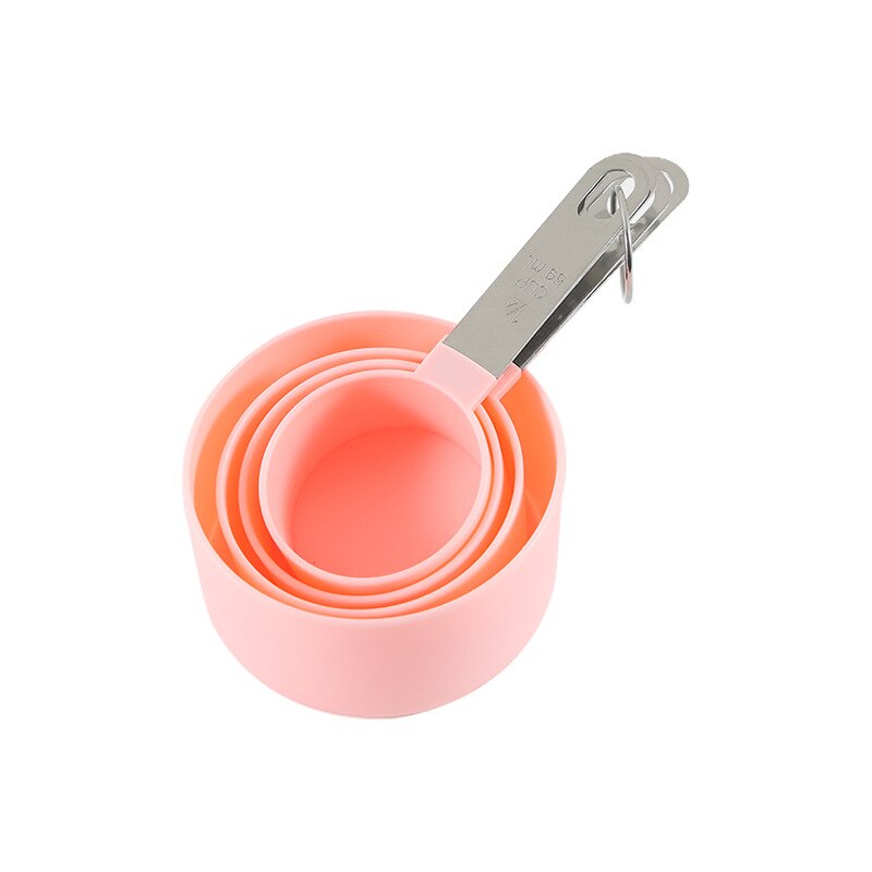 4Pcs/8Pcs Measuring Cup and Spoon Multipurpose Spoon Cup Measuring Tool Baking Accessories Stainless Steel Handle Kitchen Gadget: Pink Cup