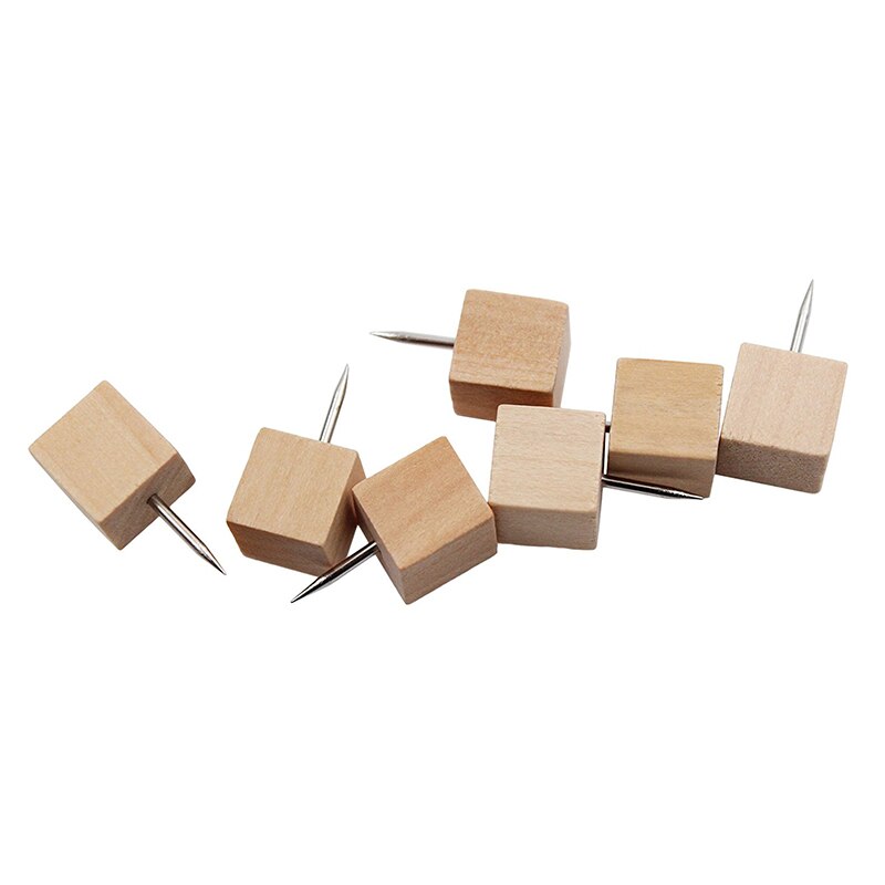 60pcs Square Wood Decorative Push Pins, Wood Head and Steel Needle Point Thumb Tacks for Photos, Maps and Cork Boards