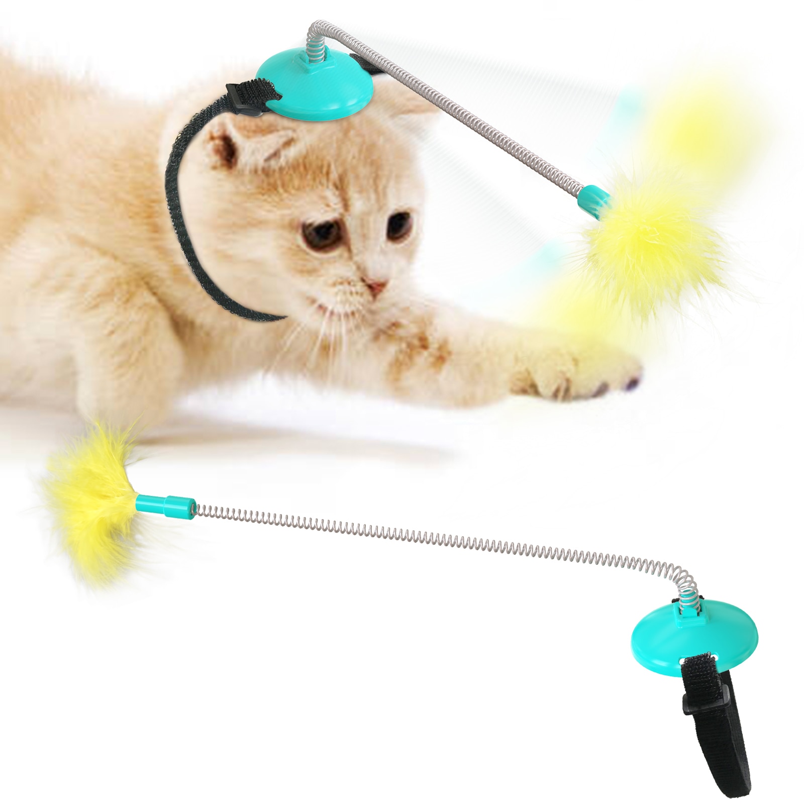 Juguetes para gatos que se montan en la cabeza, juguete para mascotas que se monta en la cabeza, de primavera y pluma, divertido palo para gato para interiores,