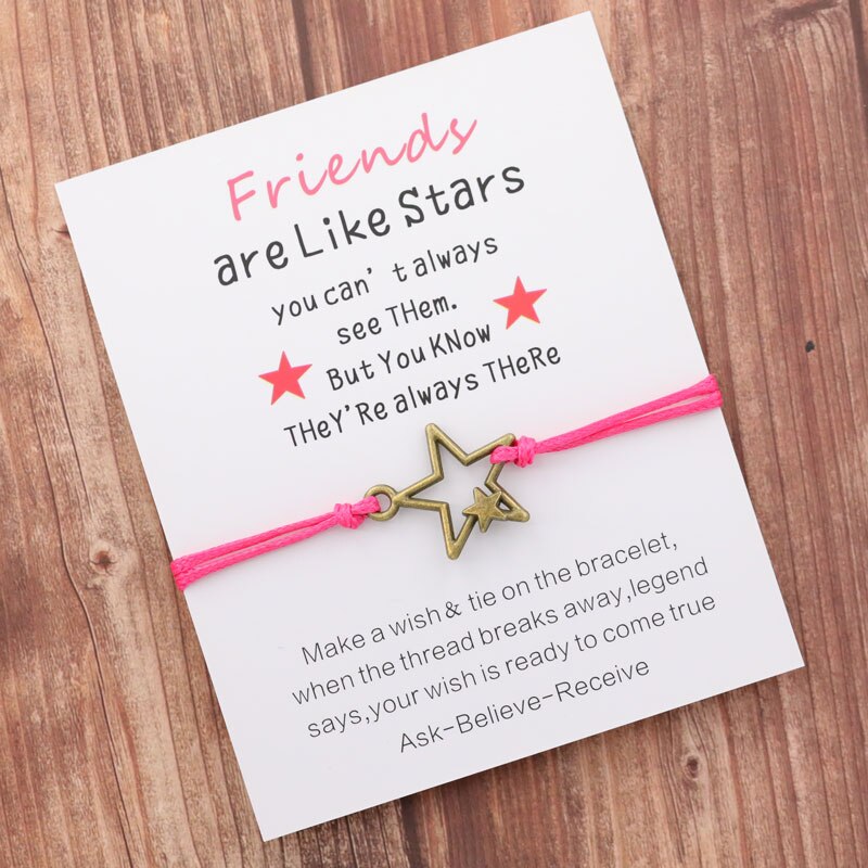 Pulseras de la amistad con de estrellas para hombre y mujer, pulseras de cuerda hechas a mano con abalorios, con de mejores amigos, chicas y adolescentes, de joyería: Brown-Rose Red