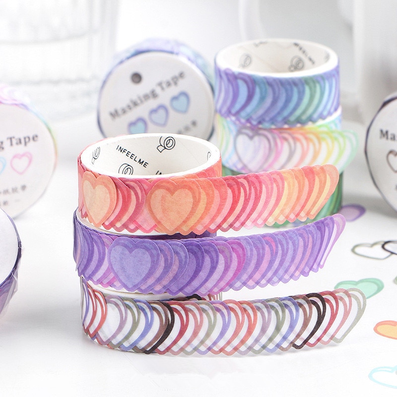 100 stk / rulle kærlighed hjerteform tape washi tape dekorativt klæbebånd diy scrapbooking klistermærke etiket maskeringstape