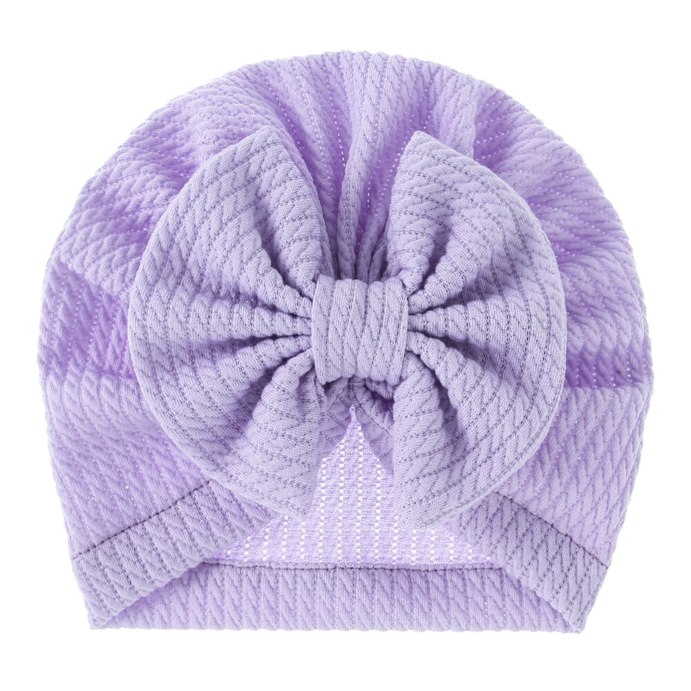 Chapeau Turban élastique pour bébé fille, en coton doux, avec nœud papillon, couleur unie, pour -né, printemps: 3