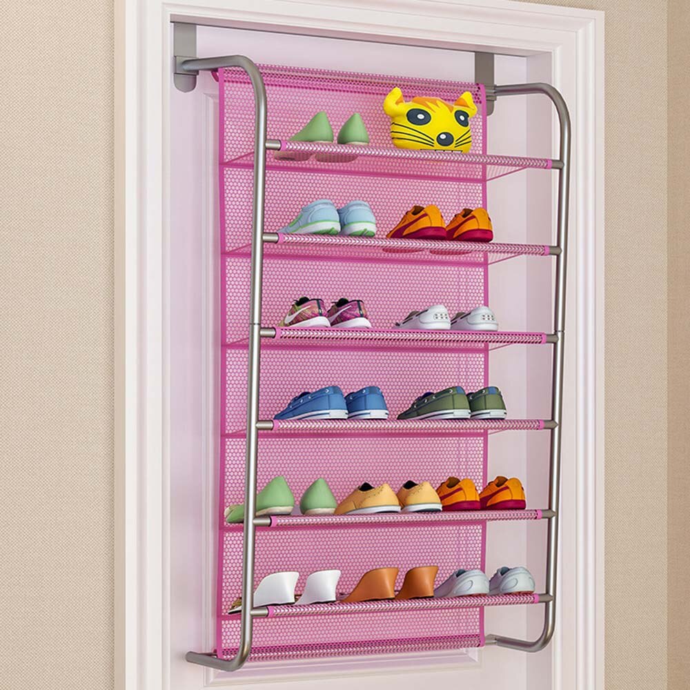 MultiLayer Wall-Mounted Shoe Rack Over the Door Shoes Hanger Hallway Space Saving Shoe Organizer Home Furniture Economical: pink 6L