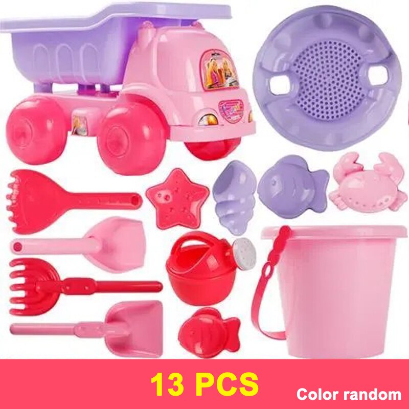 Kids Beach Playing Toys Shovel Barrel and Sands Molds Baby Summer Beach Hourglass Digging Sand Toy Set Beach Sand Dune Tool Toys: 13PCS PINK