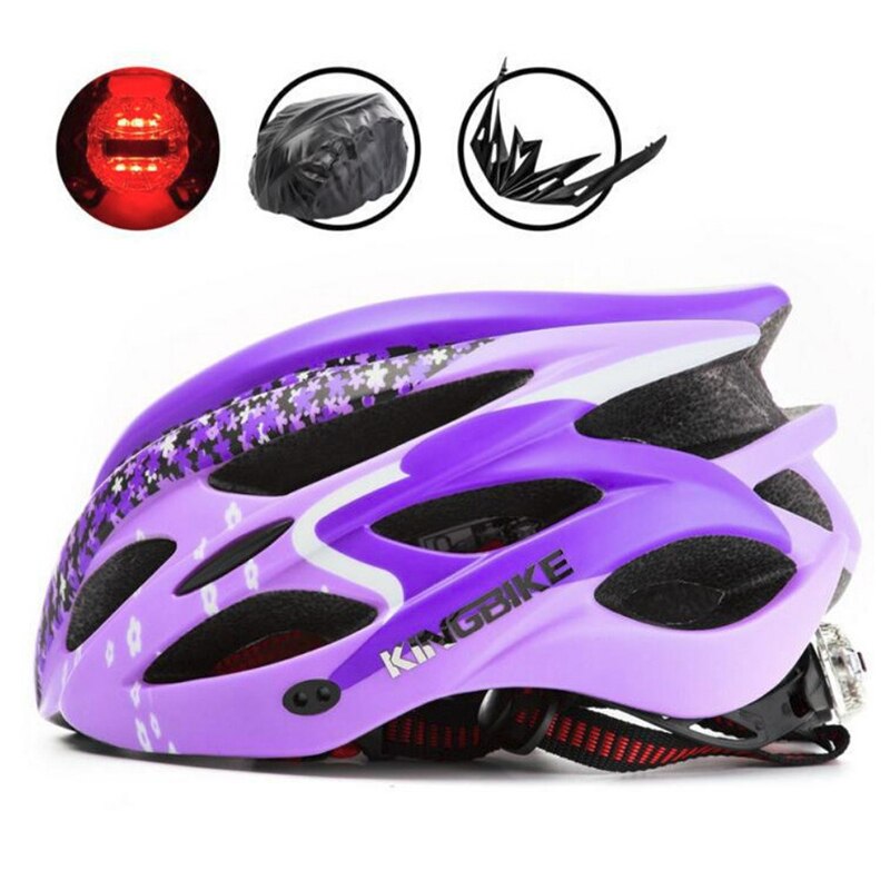 KINGBIKE – casque de vélo léger Anti-vibration, protection solaire avec feu arrière pour le cyclisme: Purple 56-59cm