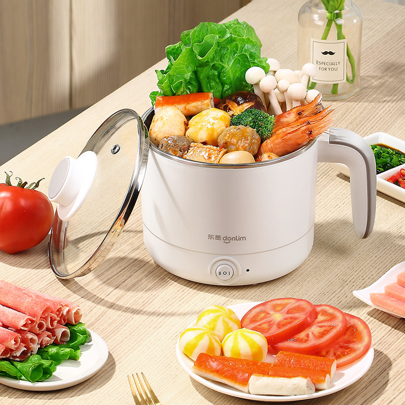 Mini Electric Cooking Pot 1.2L Electric Skillet Stainless Steel Electric Caldron Household Boil Stew 304