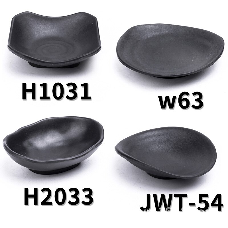 Plat d'assaisonnement japonais-coréen plat à sauce à deux grilles imitation porcelaine  a5 assiettes à collation noires en mélamine sauce à trois grilles