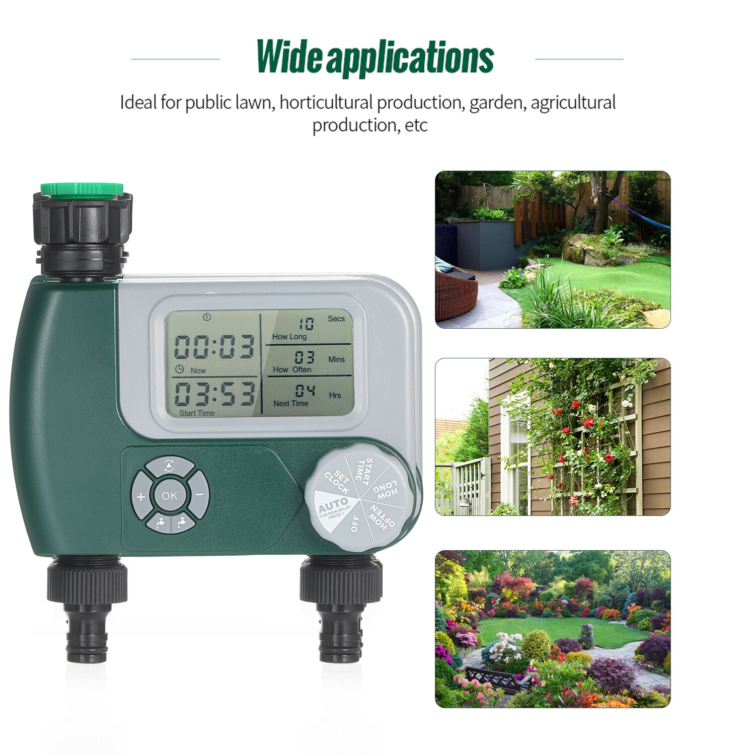 Programmable Digital Hose Faucet Timer Automatic Watering Sprinkler System Irrigation Controller with 2 Outlet for Garden Plants