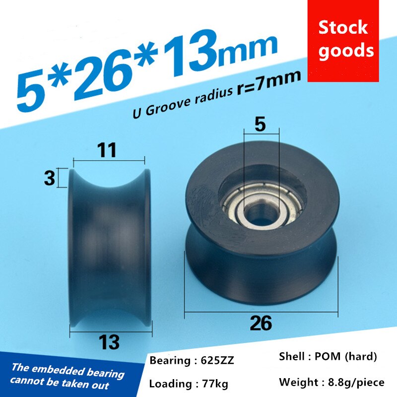 20 pièces delrin POM plastique enduit portant nylon U rainure piste guidage roulements à rouleaux poulie Peilin roue alésage taille 3 4 5 6 mm: 5x26x13mm