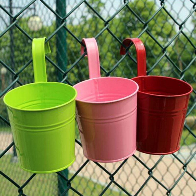 10 Kleuren Opknoping Bloempotten Haak Muur Potten Tuin Potten Balkon Plantenbakken Metalen Emmer Bloem Houders Home Decor