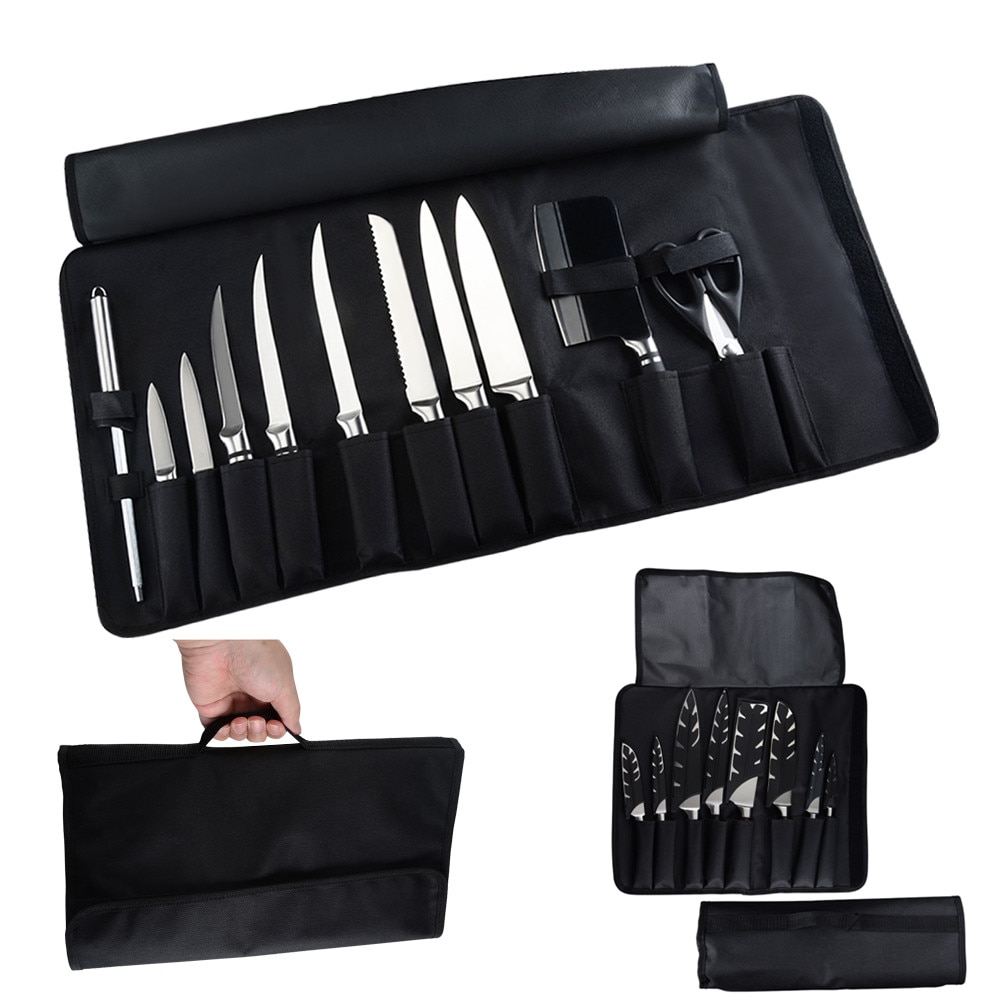 SOWOLL Oxford Canvas Knife Roll Bag Storage Kitchen Knife Covers Tool Screws Metal Parts Fishing Travel Organizer Knife Case