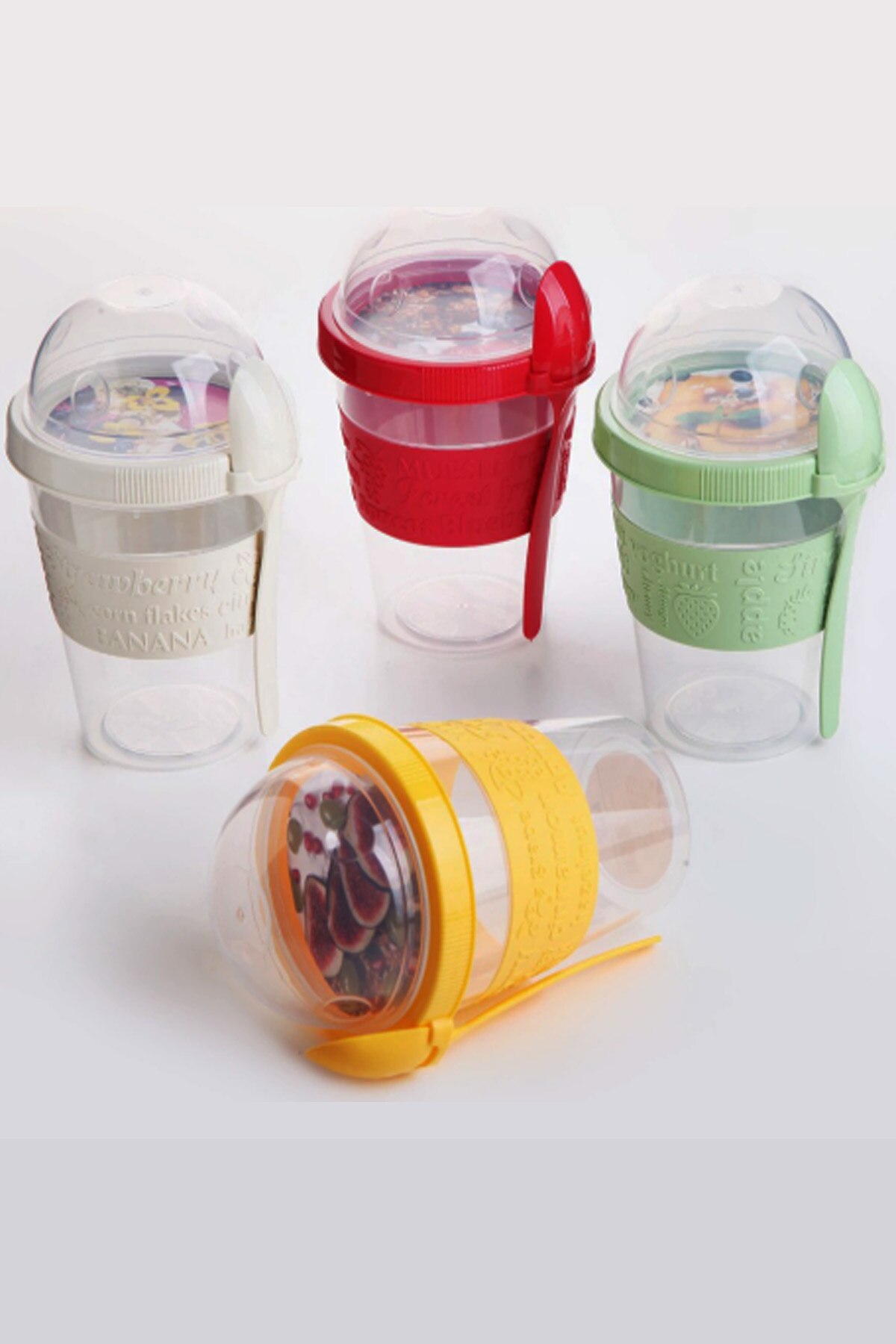 Chill To go Yoghurt Parfait cute cups muesli lunch box reusable Bottle Breakfast exotic Fruit with Spoon Holder party: Black