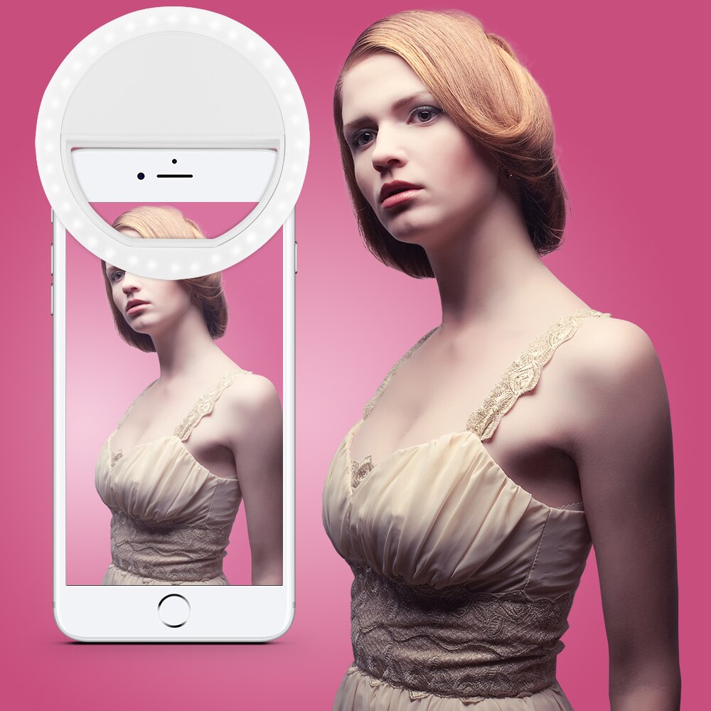 Tragbares usb-ladegerät led-ring-selfie wiederaufladbares selfie-licht smartphone led-ringlicht nacht dunkelheit fotoaufnahme