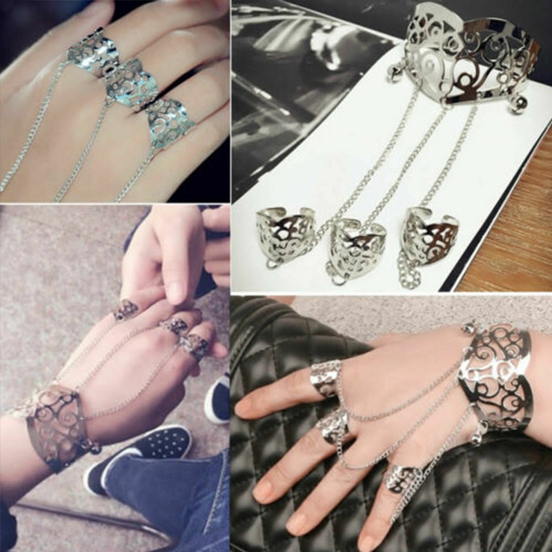 Anillo con cadena de mano grande para mujer, brazalete con campana, joyería, brazalete, brazalete, adornos para el brazo, Punk, Rock, Club,