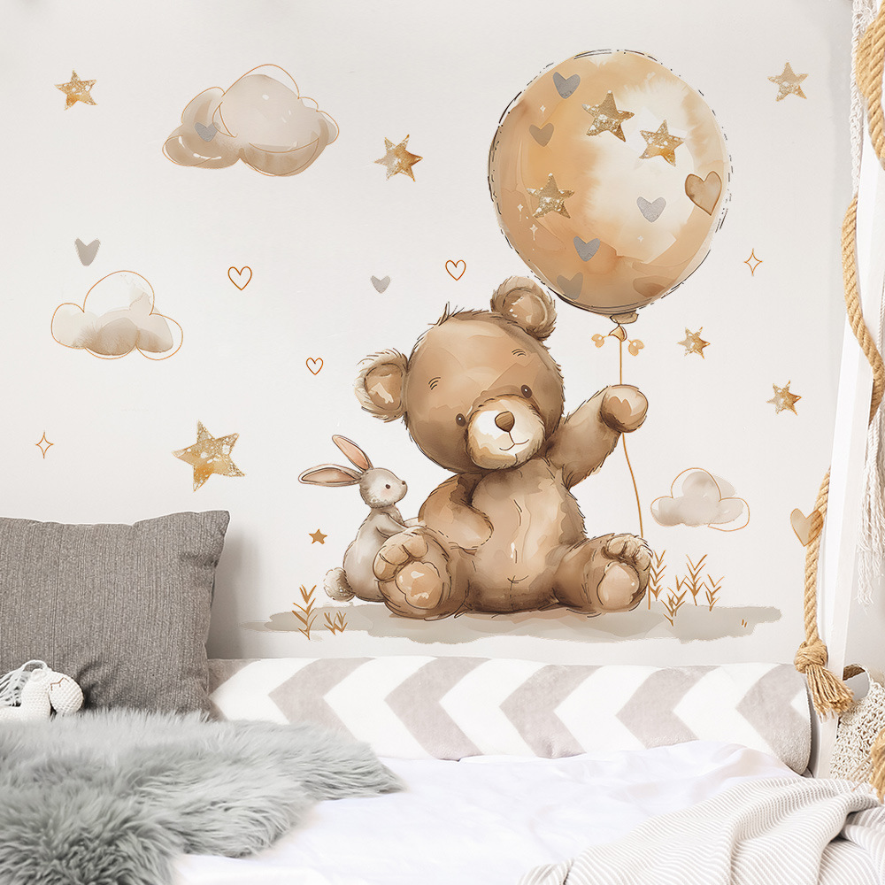 Schattige beer muurstickers voor kinderkamers jongens meisjes babykamer decoratie kind behang dier kinderkamer decor zelfklevend vinyl: Opaque